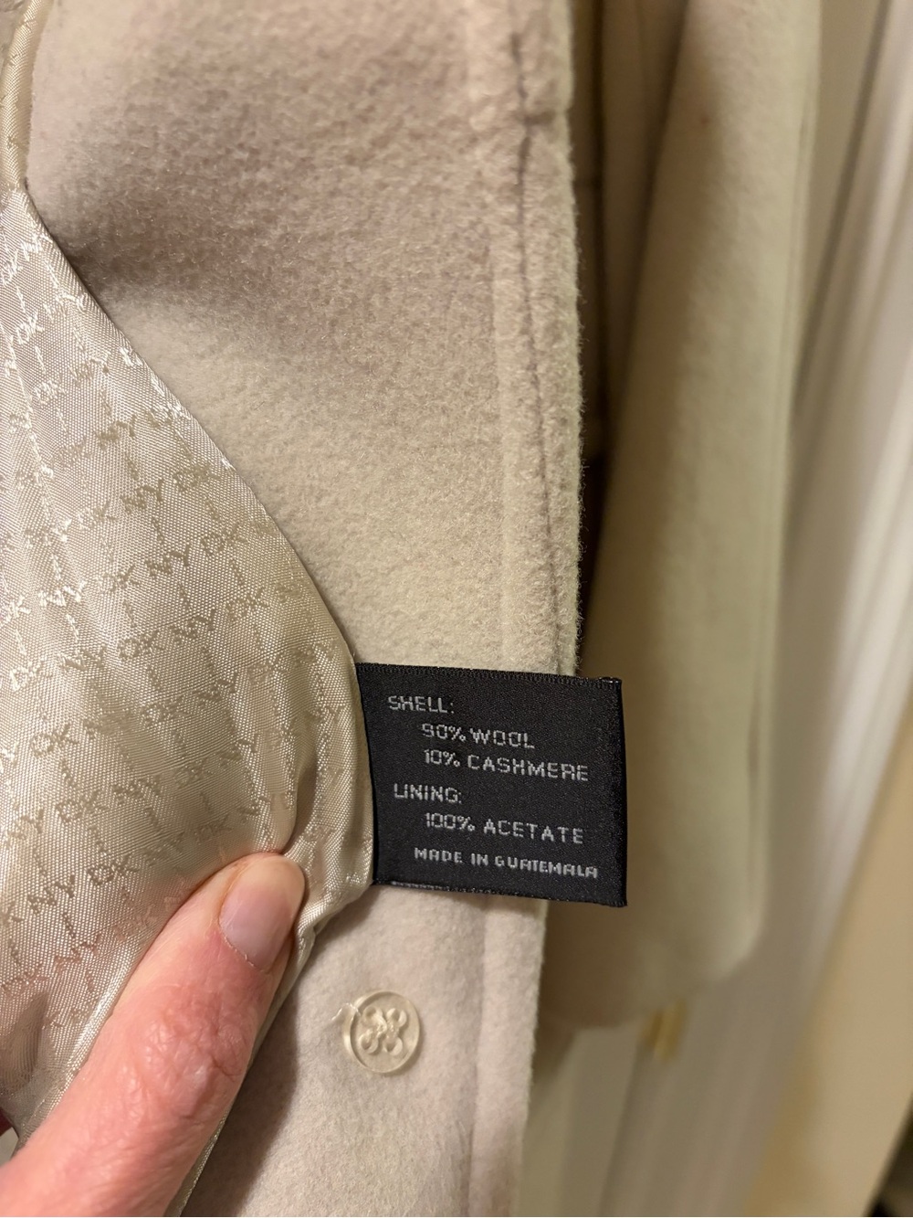 DKNY Cream Button-Front Wool Blend Trench Coat - Like New - Size 14 - Picture 5 of 5